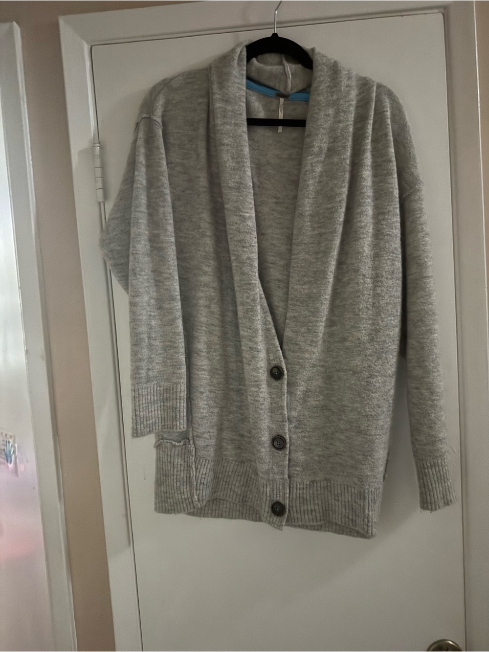 Free People Heather Gray Open Shawl-Collar Button Cardigan